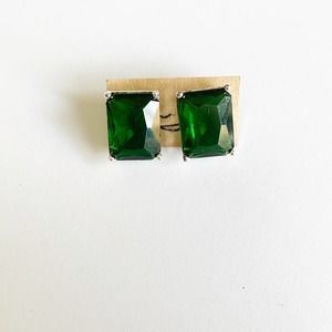 Emerald Colored Oversized Faux Gem Post Earrings